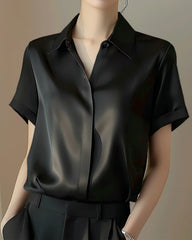 Chemise en Soie Classique à Boutons pour Femme Black