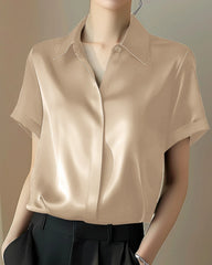 Chemise en Soie Classique à Boutons pour Femme Champagne