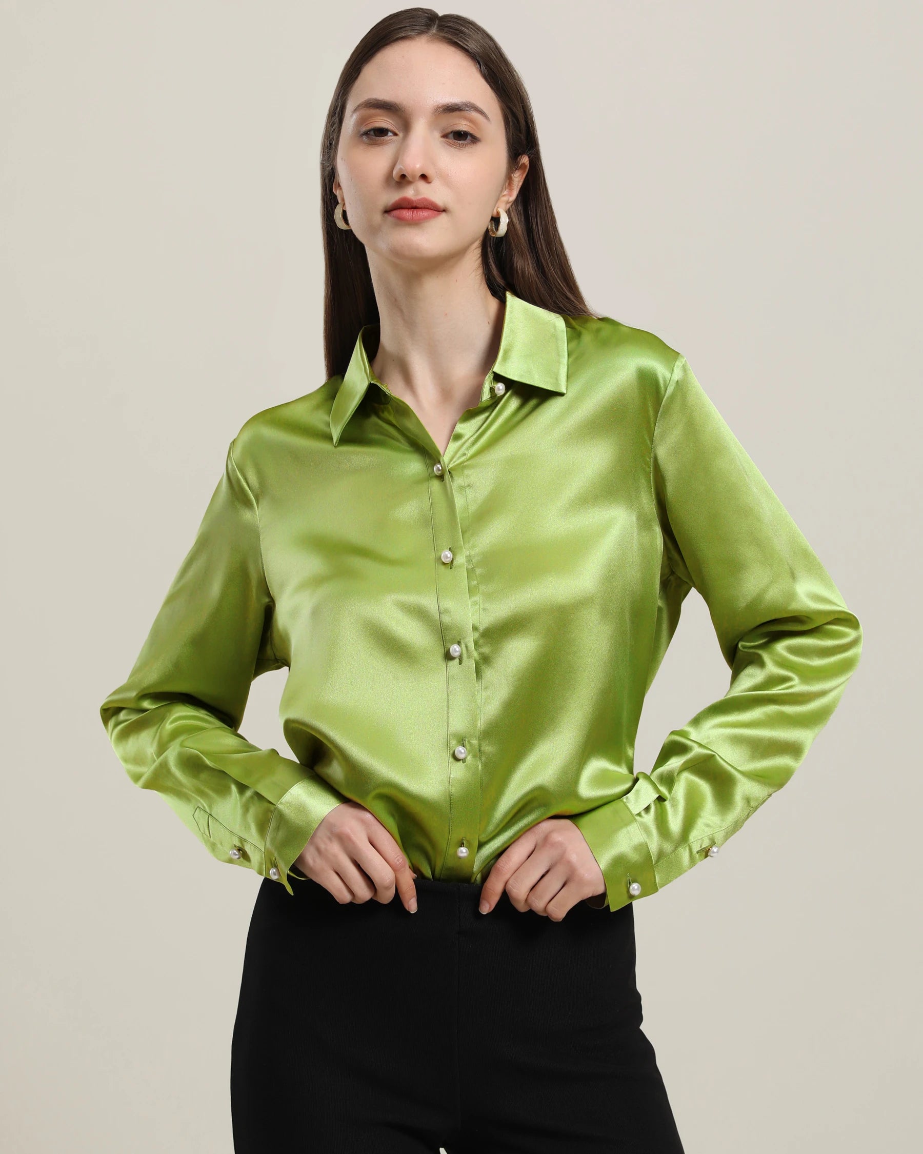 Chemise en Soie à Boutons en Perle pour Femme