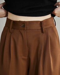 Pantalon en Laine Plissé à Jambes Larges pour Femme