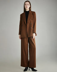 Pantalon en Laine Plissé à Jambes Larges pour Femme