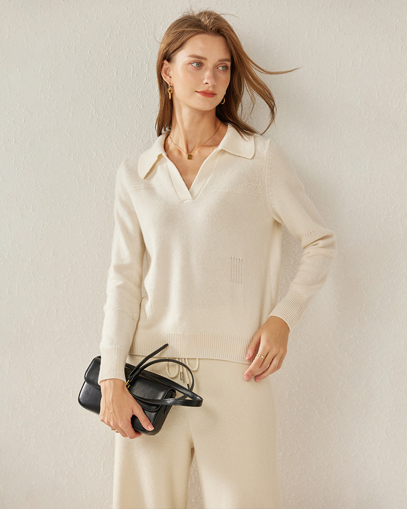 Pull en Cachemire Pur pour Femmes avec Col Polo