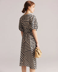 Robe en Soie Rayée à Ceinture pour Femme