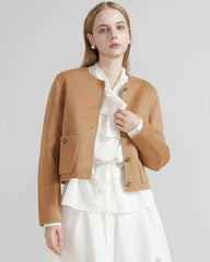 Veste Crop en Laine à Col Rond pour Femme