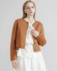 Veste Crop en Laine à Col Rond pour Femme