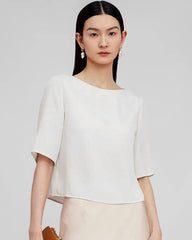 Blouse basique en soie à manches mi-longues