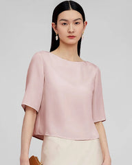 Blouse basique en soie à manches mi-longues