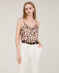 Haut Camisole en Soie Imprimé Léopard à Dos Croisé
