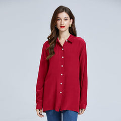 Chemise en Soie Classique à Manches Longues pour Femmes