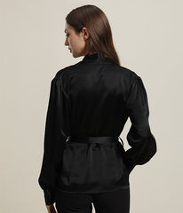 Blouse en Soie à Col en V avec Ceinture