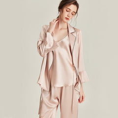 Ensemble de Pyjama en Soie avec Peignoir 3 Pièces