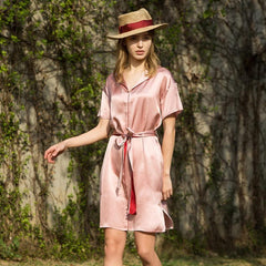 Chemise de Nuit en Soie 22 Momme Confortable avec Ceinture