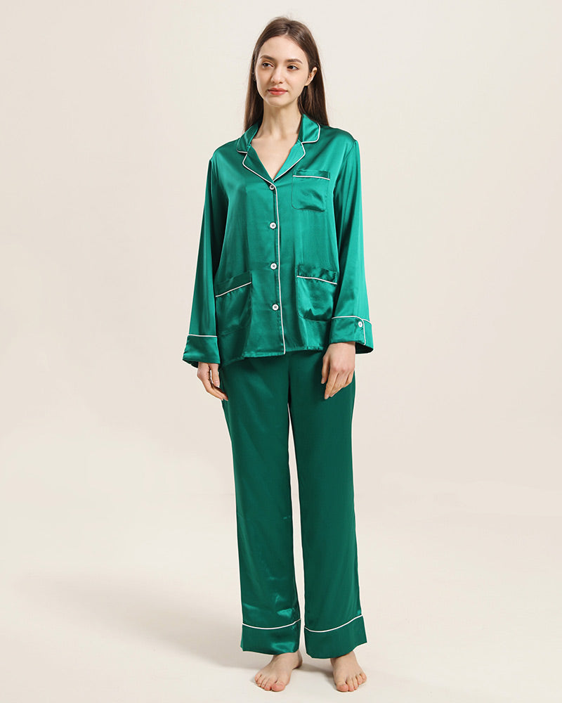 Pyjama Classique en Soie pour Femmes à la Maison