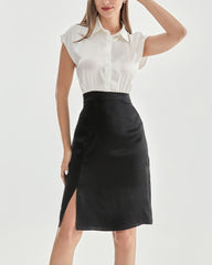 Robe en Soie avec Chemise Blanche et Jupe Noire