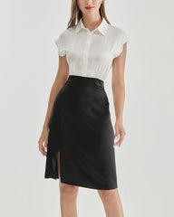 Robe en Soie avec Chemise Blanche et Jupe Noire