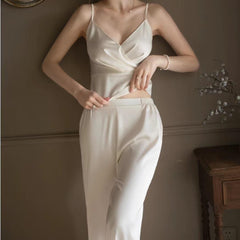 Ensemble Pyjama en Soie Camisole et Pantalon Long 2 Pièces