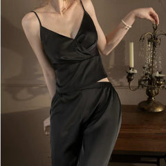 Ensemble Pyjama en Soie Camisole et Pantalon Long 2 Pièces