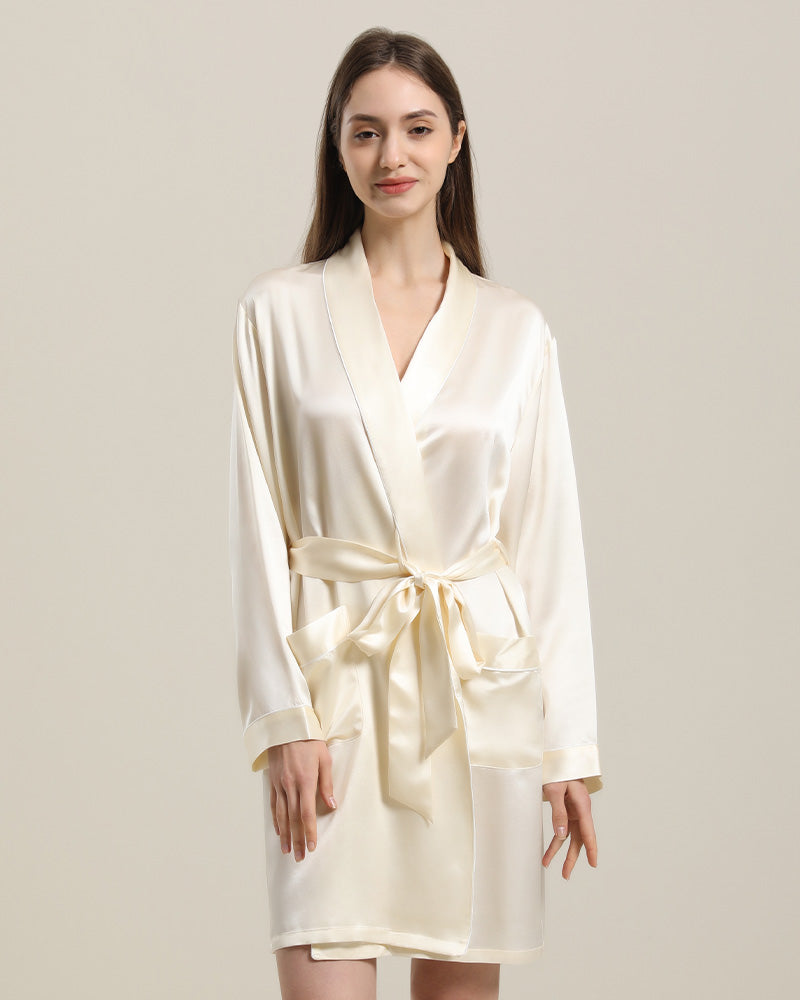 Peignoir en Soie Classique Mi-Long pour Femmes