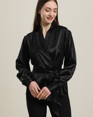 Blouse en Soie à Col en V avec Ceinture
