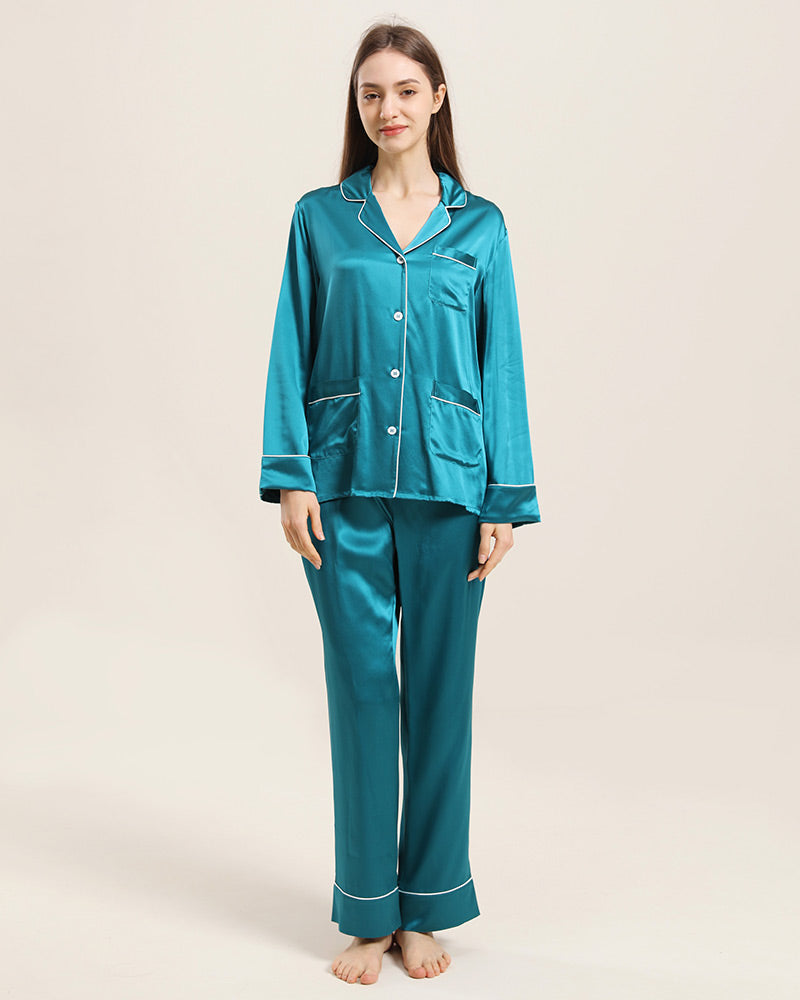 Pyjama Classique en Soie pour Femmes à la Maison