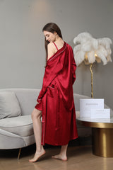 Peignoir en Soie Couleur Unie Lavable pour Femmes