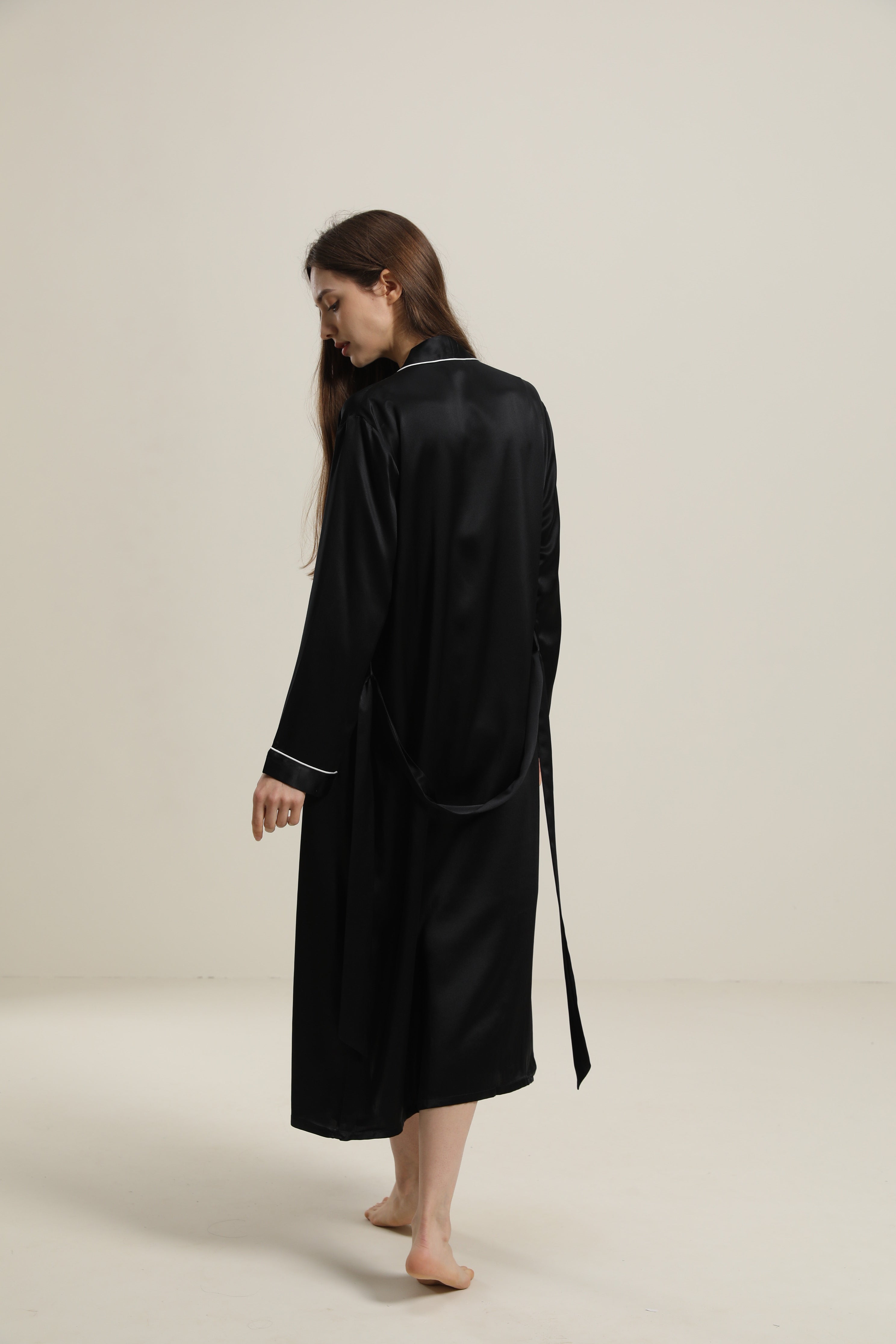Peignoir en Soie Couleur Unie Lavable pour Femmes