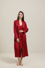 Peignoir en Soie Couleur Unie Lavable pour Femmes