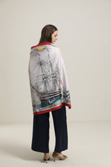 Foulard en Soie Élégant avec Motif de Bateau