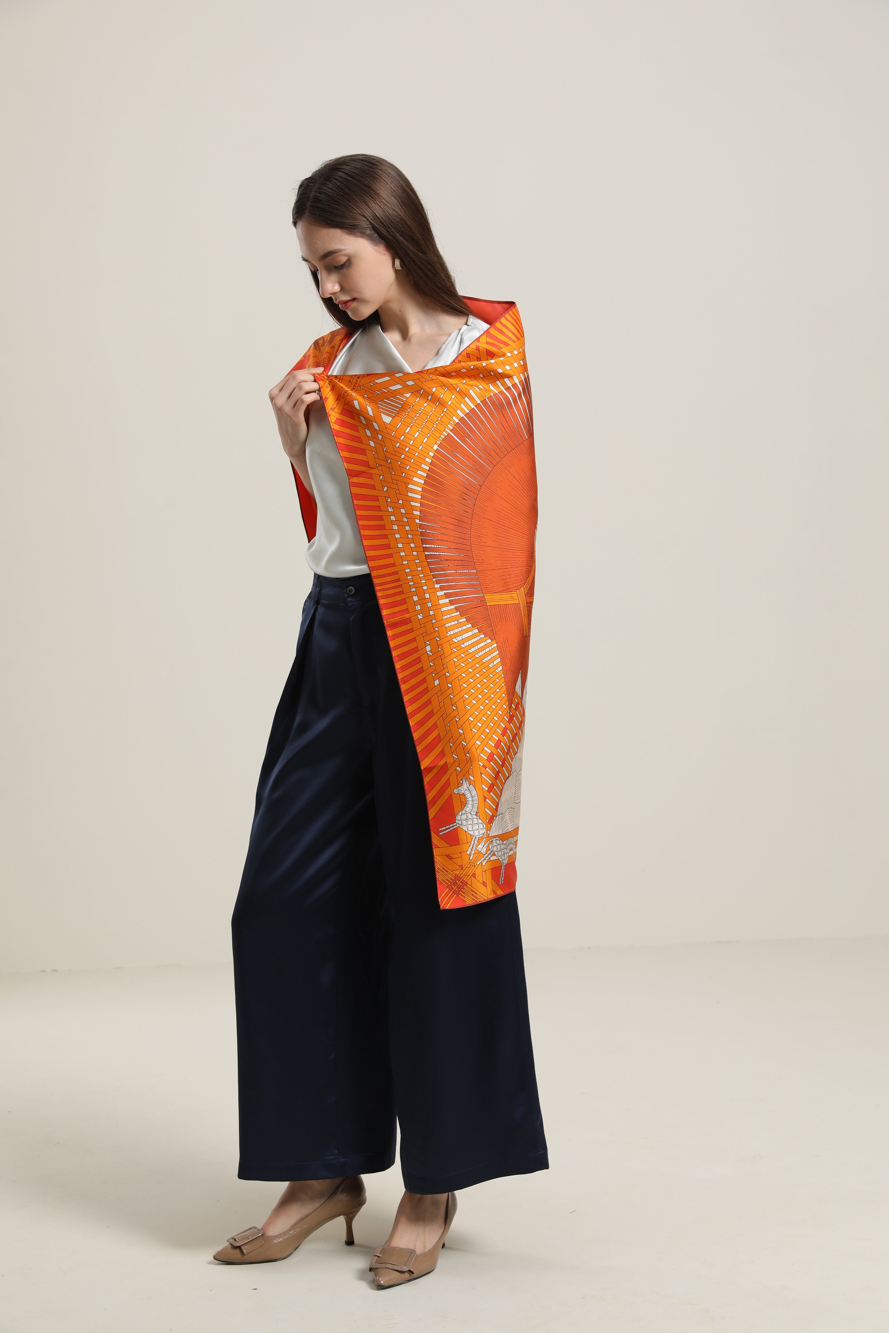 Foulard en Soie à Design Orange