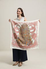 Foulard en Soie avec Motif de Château Vintage