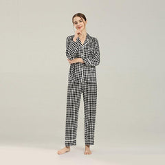 Ensemble de Pyjama en Soie à Imprimé Pied-de-Poule