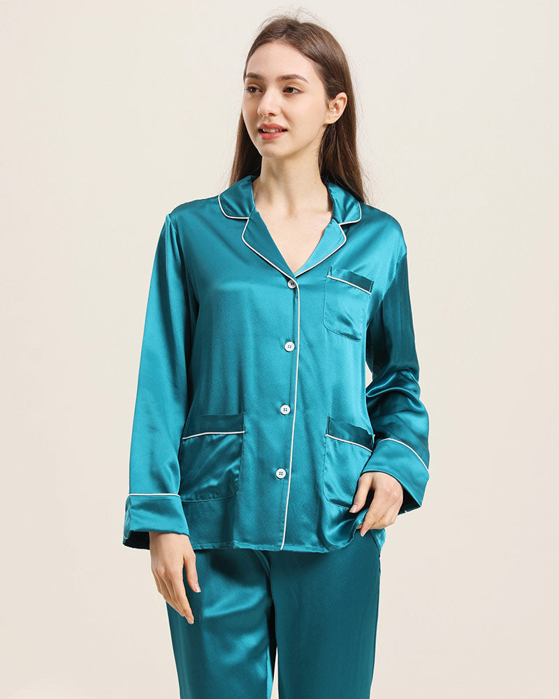 Pyjama Classique en Soie pour Femmes à la Maison