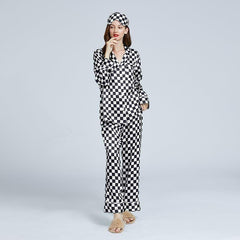Ensemble de Pyjama en Soie à Motif Damier Classique pour Femme