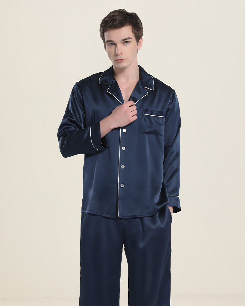 Ensemble de Pyjama en Soie à Col Revers pour Homme