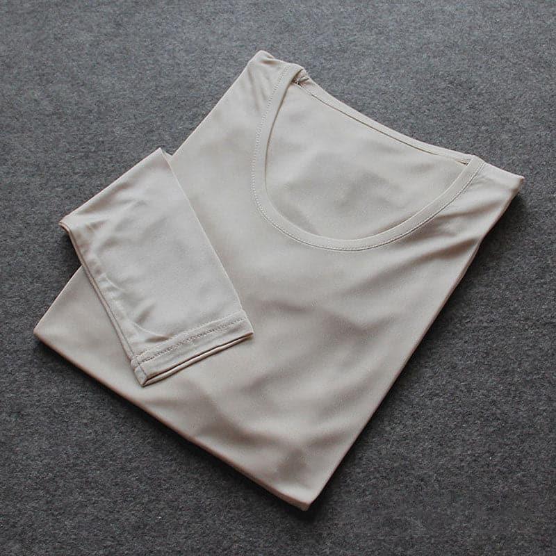 Ensemble de Sous-vêtements Thermiques Longs en Soie de Mûrier 100 % pour Femmes Beige