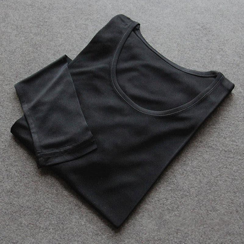 Ensemble de Sous-vêtements Thermiques Longs en Soie de Mûrier 100 % pour Femmes Black