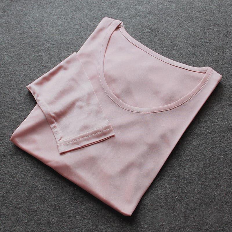 Ensemble de Sous-vêtements Thermiques Longs en Soie de Mûrier 100 % pour Femmes Pink
