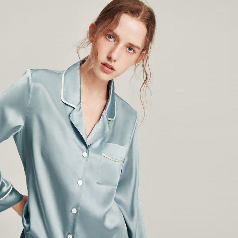 Ensemble de pyjama en soie lavable pour femmes Haze Blue