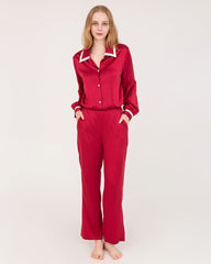 Pajamas en Soie à Col Pointe pour Femme
