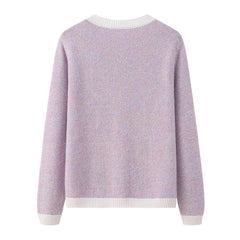 Cardigan en Cachemire Lilas avec Bouton en Perle