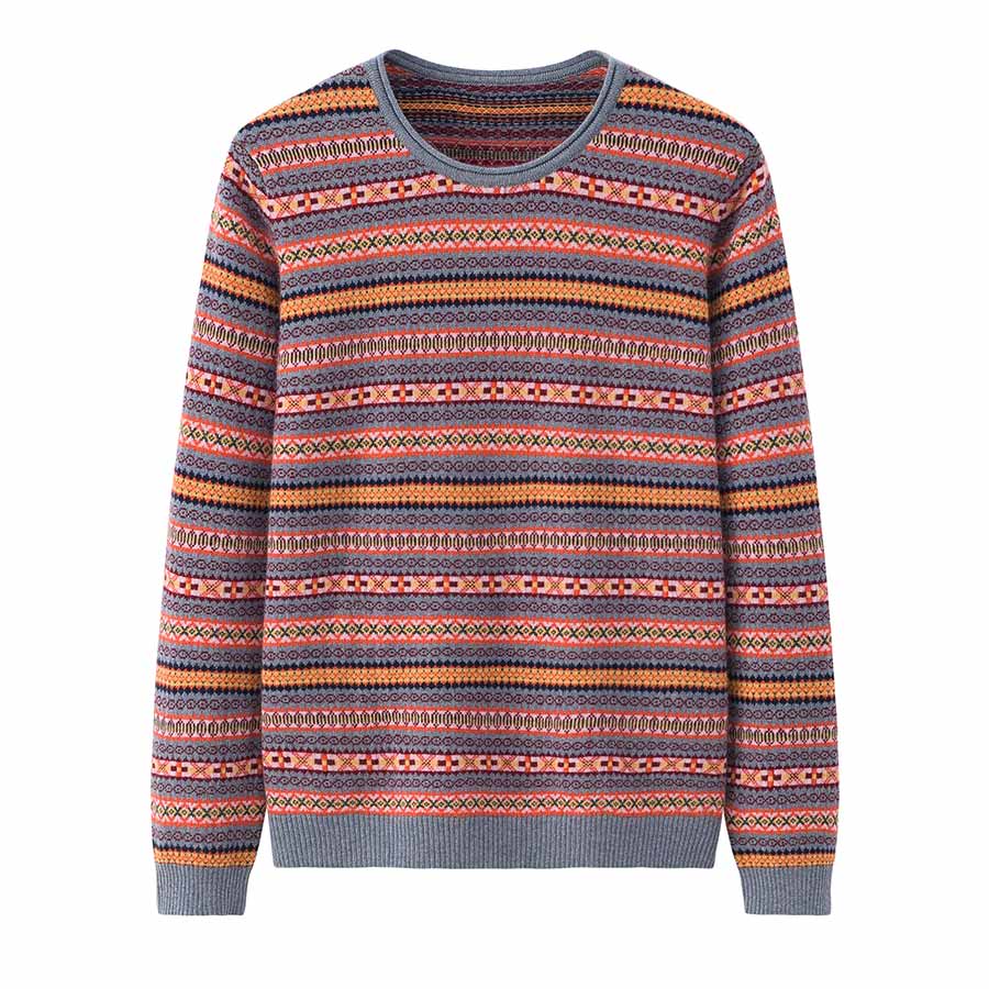 Pull en Cachemire à Col Rond Rayé