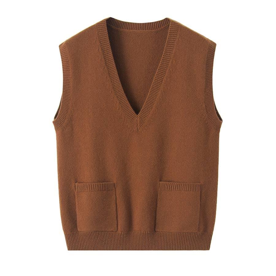 Gilet sans Manches en Cachemire 100 % Pure à Col V