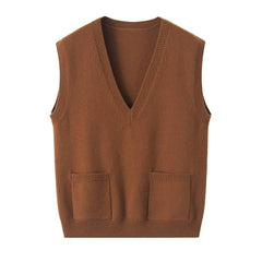 Gilet sans Manches en Cachemire 100 % Pure à Col V