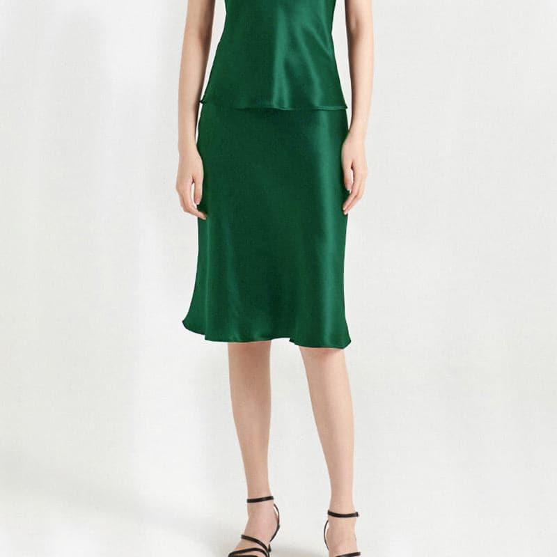 Jupe en Soie Élégante au Genou Dark Green