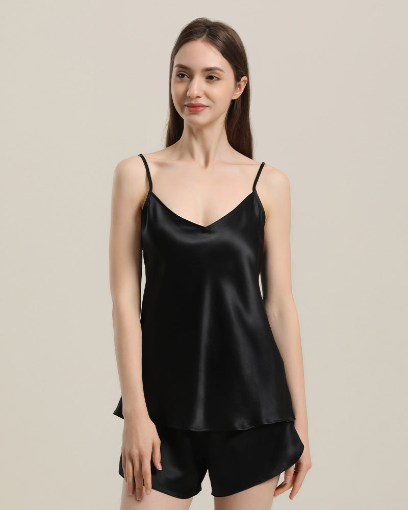 Ensemble de Pyjama en Soie Court avec Débardeur Simple