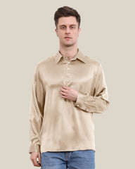 Chemise Longue à Col Polo en Soie pour Hommes