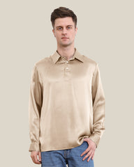 Chemise Longue à Col Polo en Soie pour Hommes