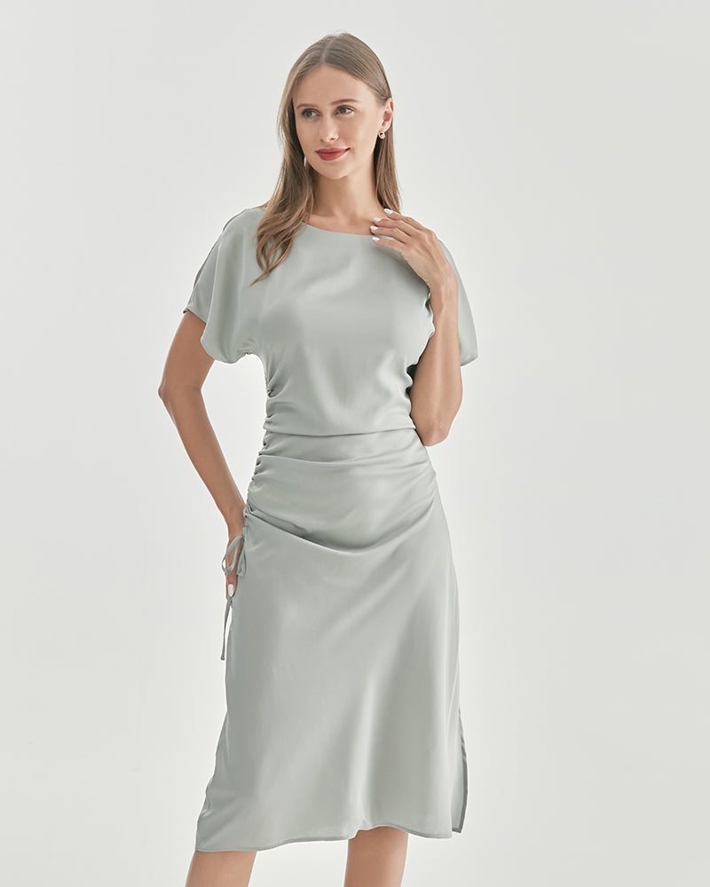 Robe en Soie à Manches Courtes Plissée Light Green