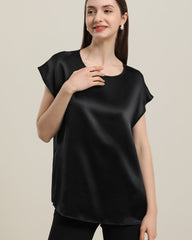 T-shirt en Soie à Col Rond pour Femmes