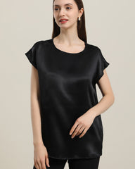 T-shirt en Soie à Col Rond pour Femmes